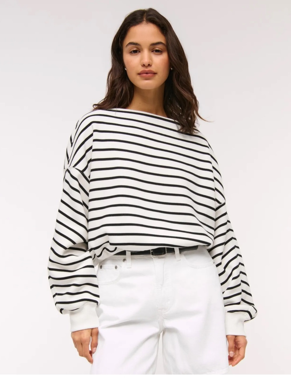 Abercrombie Sunday Slash Boat Neck Sweatshirt Black / White Striped - Small